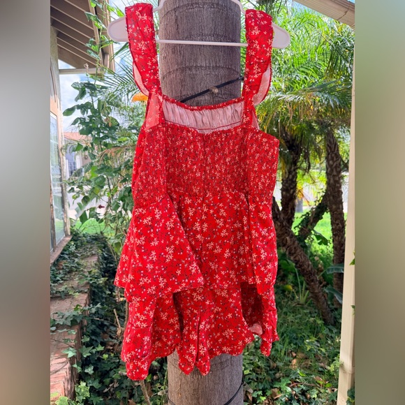 Red Floral Ruffle Romper - Picture 2 of 4